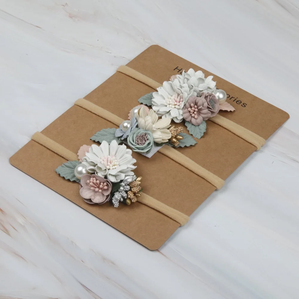 Повязка на голову для новорожденных девочек эластичная Цветочная повязка с