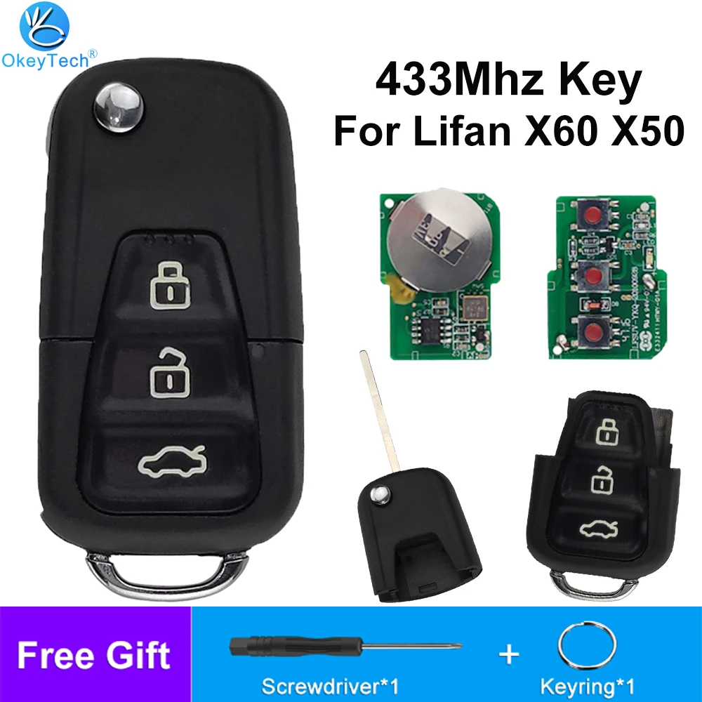 

OkeyTech 3 Buttons 433MHZ Flip Remote Control Car Key Shell Fob For Lifan X60 X50 Replacement Key Cover Case With Uncut Blade