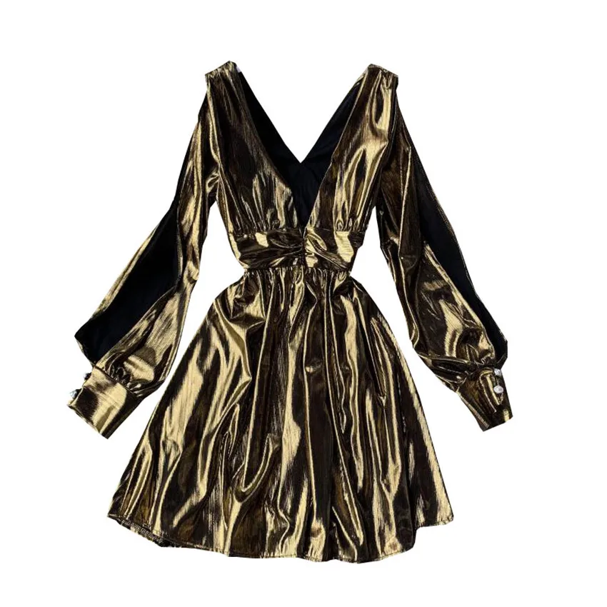 Женское платье с V-образным вырезом длинным рукавом и открытой спиной | Женская