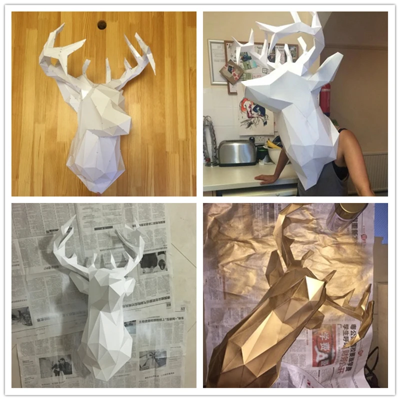 4 цвета DIY Олень Лось голова Бумага модель головоломки игрушки для домашних
