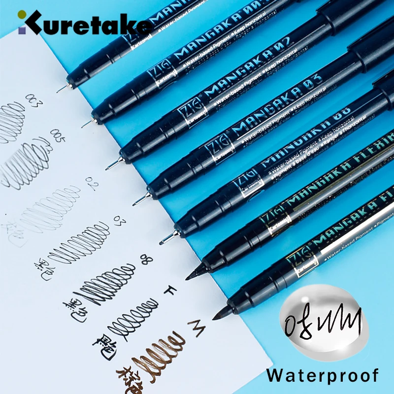 Художественная игольчатая ручка Kuretake с крючком водонепроницаемая 003/005/01/02/03/05/08/F/M