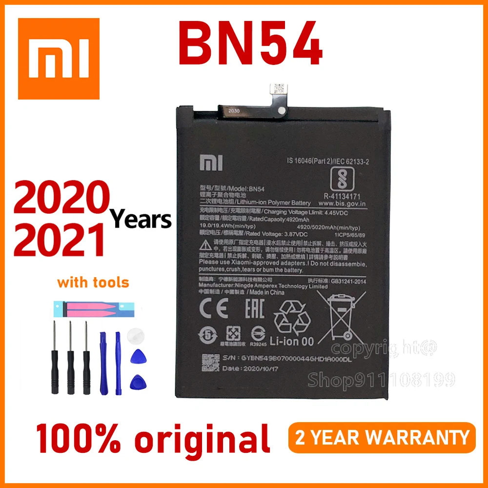 

Xiao Mi New 100% Original BN54 5020mAh Battery For Xiaomi Redmi Note 9 5G / Redmi 10X 4G Batteries Batteria With Gift Tools