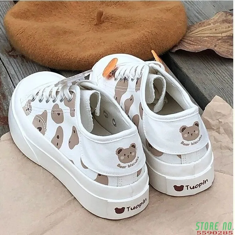 

Kawaii Shoes Women Sneakers White Platform Sports Flats Tennis Girly Cute Causal Loli Female Trainer Print 2021