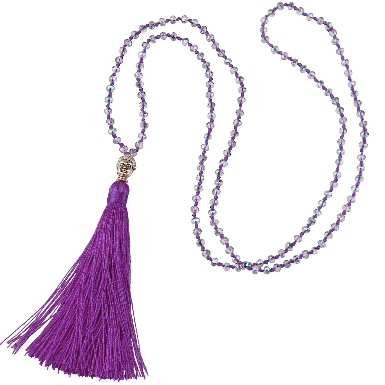 

KELITCH Retro Long Tassel Necklaces Buddha head Pendant Beaded Crystal Patchwork Friends Korean Fashion Wholesale Slytherin