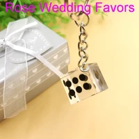 12pcslotfree shippinglas vegas themed chrome keychain with crystal dice in gift box wedding favors party giveaways for guest