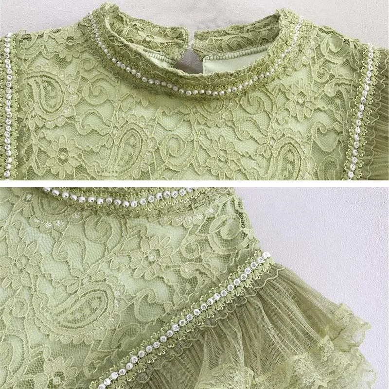 

Women Elegant lace mesh patchwork blouse Spring Sexy sheer feminine Shirt long lantern sleeve summer tops female YNZZU YT817