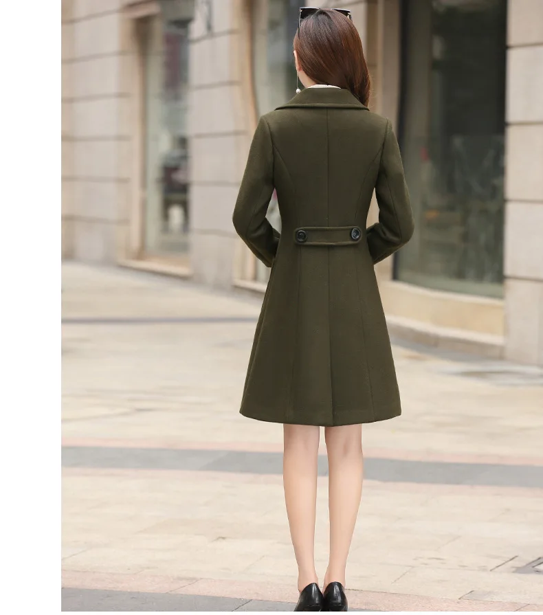 

New Women Winter Coat Slim Fashion Elegant Mid-length Woolen Coat Womens Wool Double Breasted Coat Plus Size Female Clothes