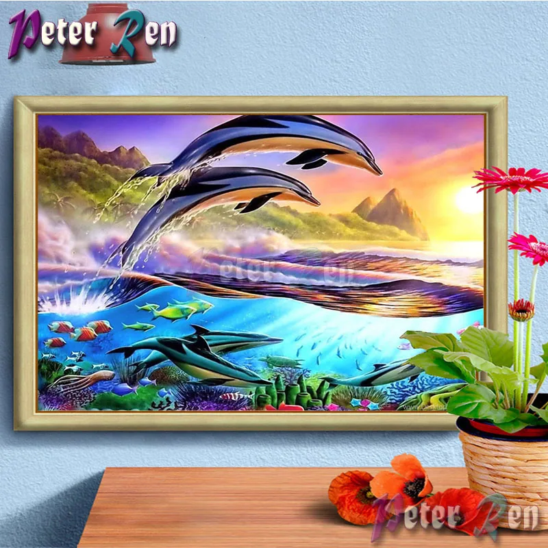 Алмазная живопись 5d с животными дельфин прыгающая вышивка