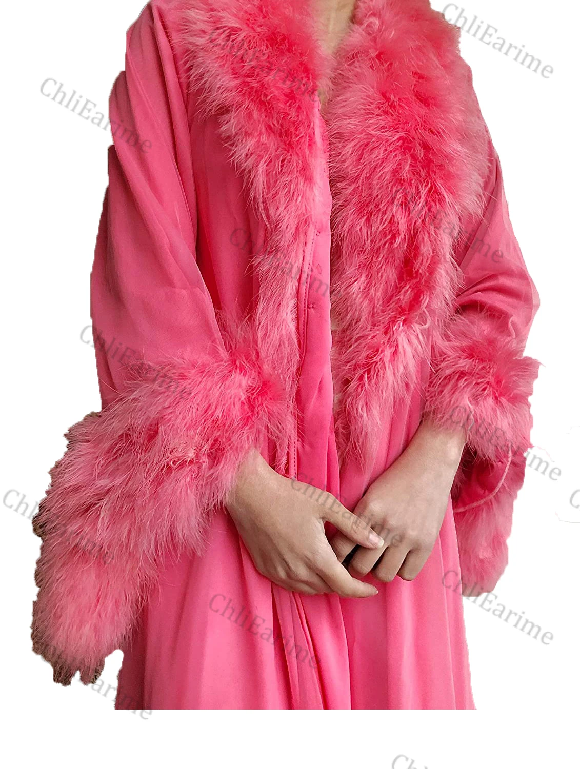 Sexy Feather Robe Illusion Fur Trim Boudoir Robe Nightgown Bathrobe Bridal Lingerie Wedding Scarf images - 6