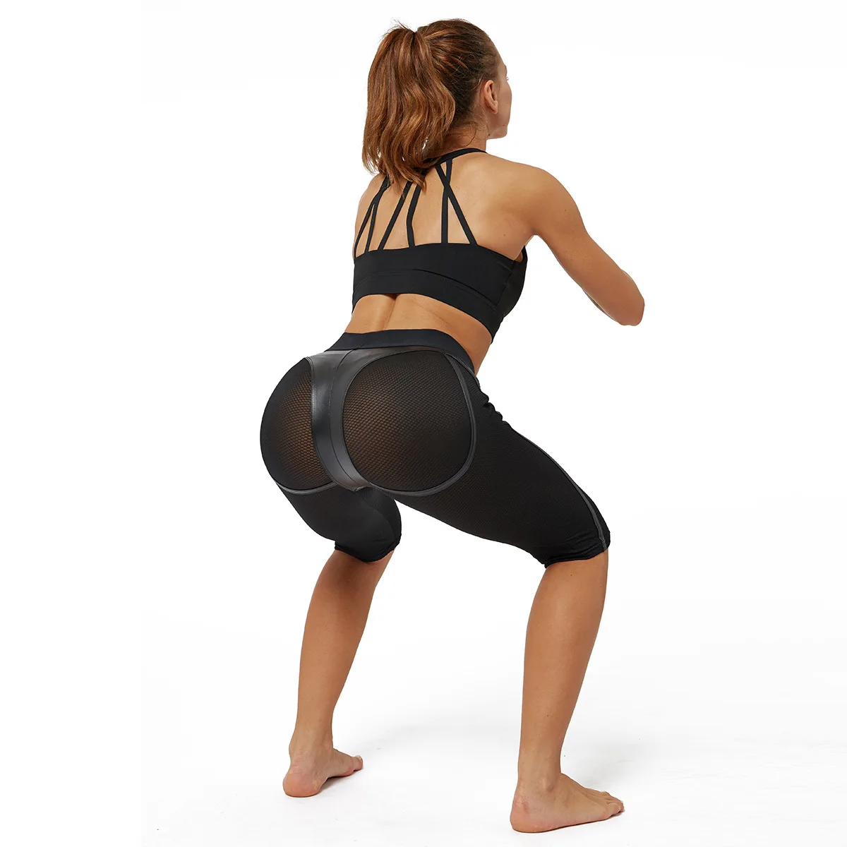 Женские Леггинсы для йоги сексуальные прозрачные сетчатые леггинсы до колена в