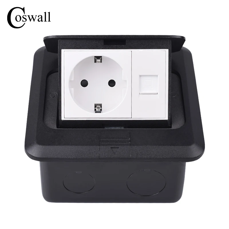 Алюминиевая черная панель Coswall мягкая Выдвижная напольная розетка Россия