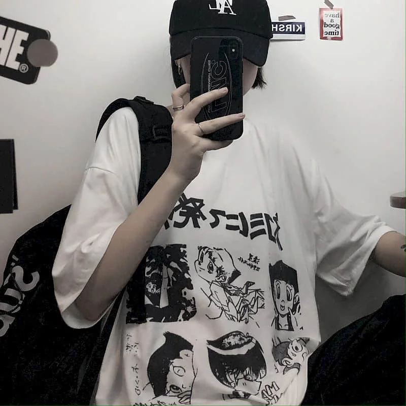 

Summer New Korean Gothic Tshirt Women T Shirt Dark Harajuku Print Loose Short-sleeved T-shirt Female Students All-match Top Ins