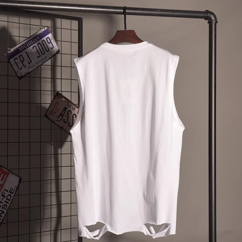 

Летняя уличная Свободная майка, мужские рваные однотонные Повседневные пуловеры с цепочками, футболка без рукавов