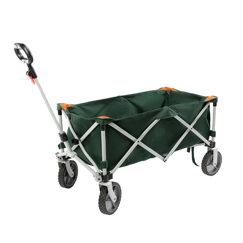 Collapsible Folding Cart with Wheels & Adjustable Handles, Outdoor Park Picnic Camping Utility Wagon