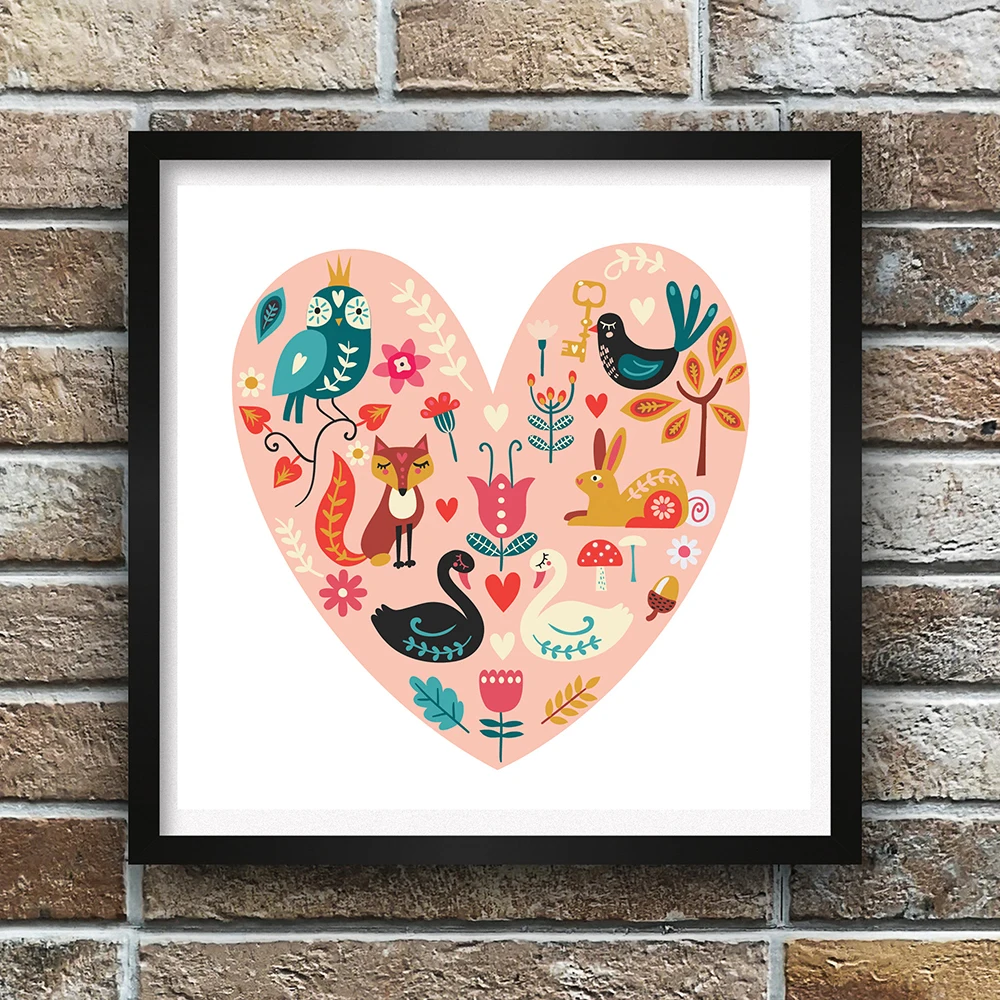 

Декоративная картина в стиле бохо, настенный постер с радужным розовым сказочным сердцем для детской комнаты, домашний декор