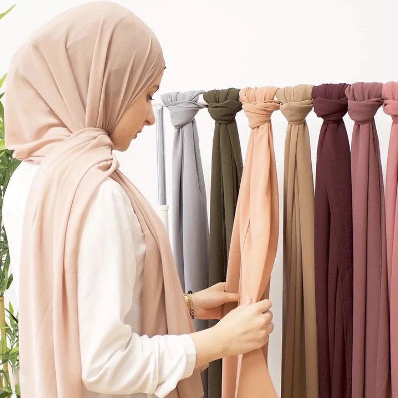 

Good Stitching 70*180cm bubble chiffon muslim headscarf for women solid color hijab scarf shawls and wraps hijab femme musulman