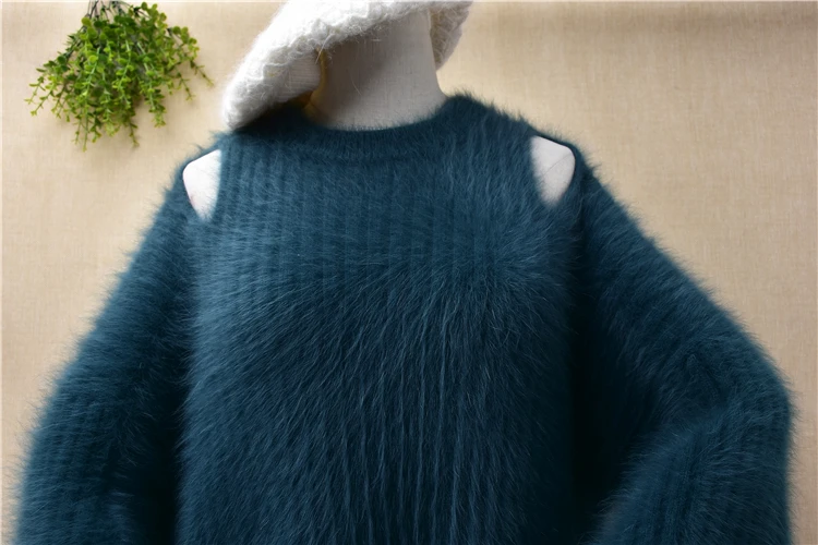Плотный женский зимний теплый вязаный пуловер из норки и кашемира с рукавом три