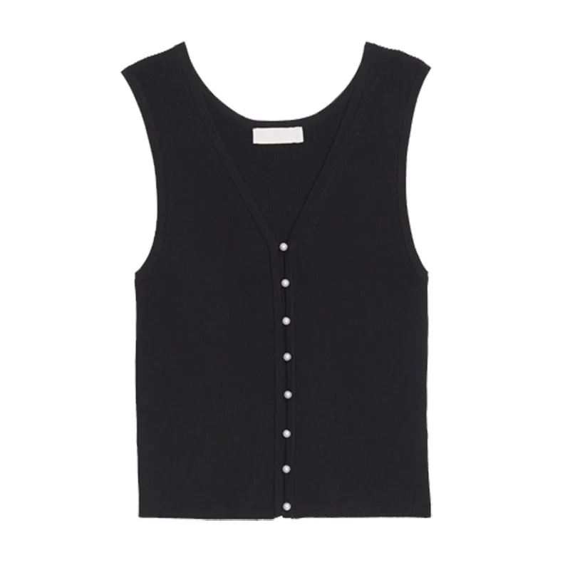 

Patads French fashion slim fit and versatile solid color vest suspender spring and summer knitted interior women's wear s30329e