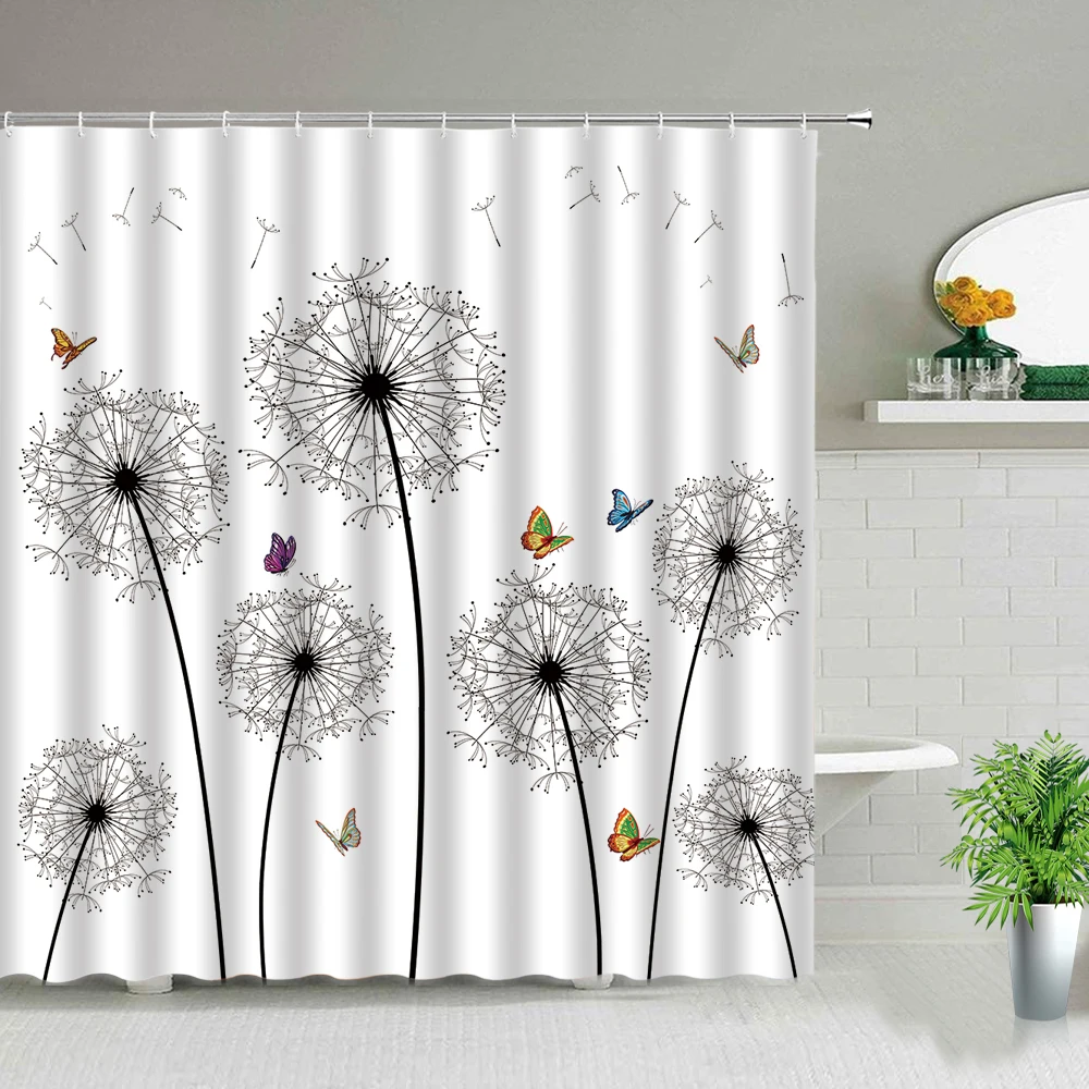 

Dandelion Floral Butterfly Shower Curtain Set Plant Flowers Bathroom Curtains Bath Decor Curtain 3d Waterproof Polyester Cloth
