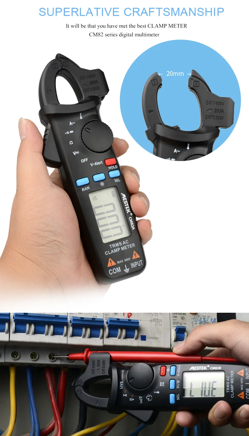 Мини-Цифровые токоизмерительные клещи AC/DC напряжение тока MESTEK CM82 серии True RMS Авто Диапазон VFC емкость Бесконтактный мультиметр