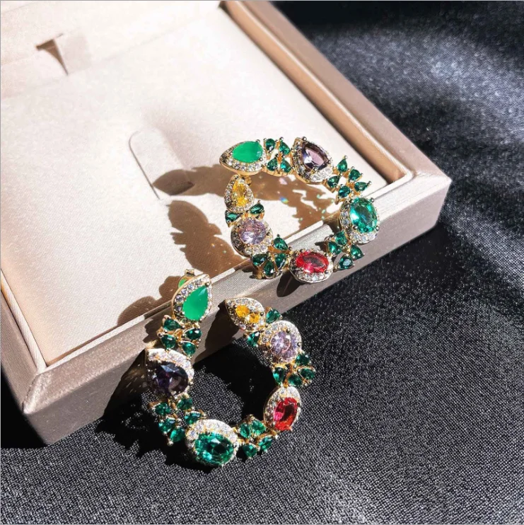 

Women New colorful circle green zircon earrings