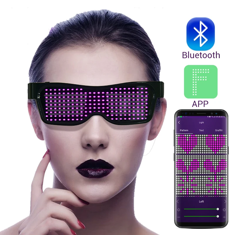 

Magic Bluetooth Led Party Glasses APP Control Shield Luminous Glasses USB Charge DIY App Control Multi-lingual Quick Flash Led