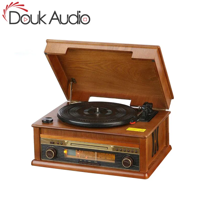 Hi-Fi проигрыватель Ретро виниловый проигрыватель деревянная стереосистема, Bluetooth AM/FM радио, CD, USB для MP3, Vinyl-to-MP3 записи