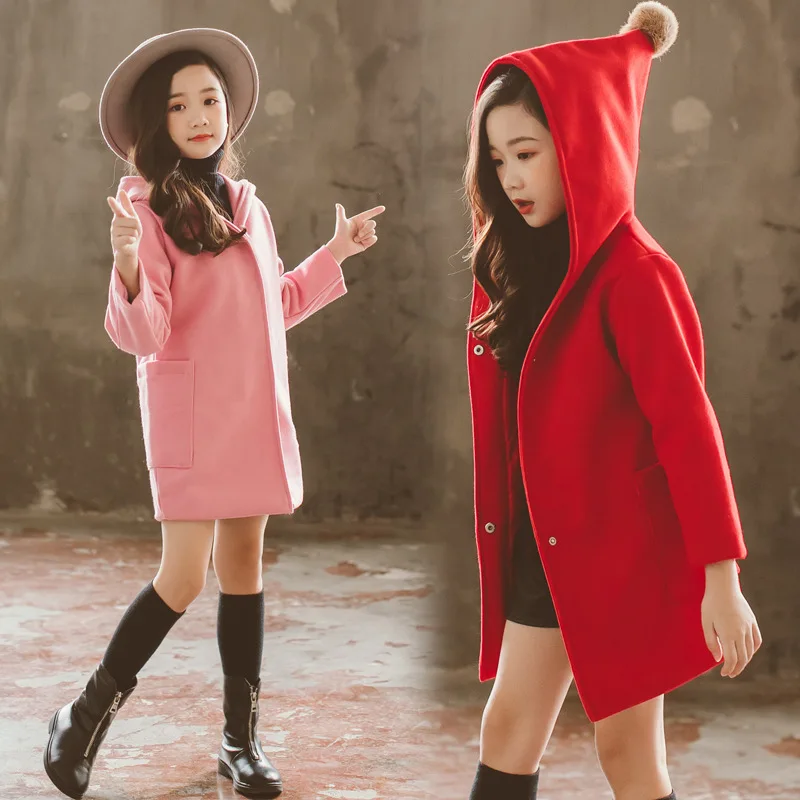 Детское зимнее шерстяное пальто с капюшоном на возраст 6 14 лет|Шерсть и сочетания|