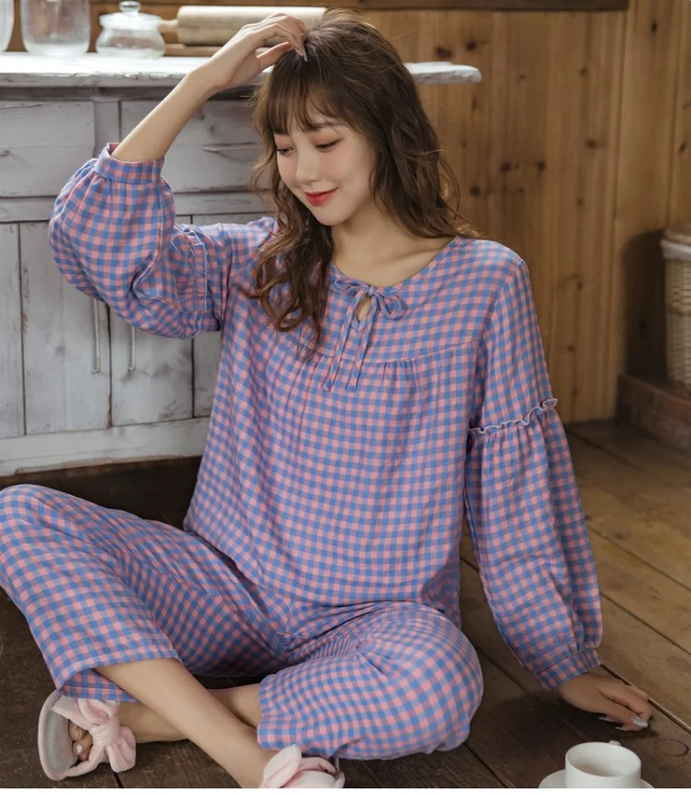 

Plaid Pajams New Pajamas for Women Ladies Pajamas Set Cartoon Banana Femme Sleepwaear