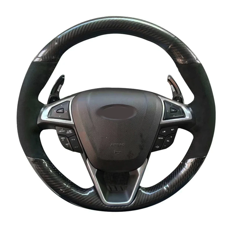 

Чехол рулевого колеса автомобиля ручная сшивка нескользящего черного графита волокна Черная замша для Ford Mondeo Fusion 2013-2019 край 2015-2019
