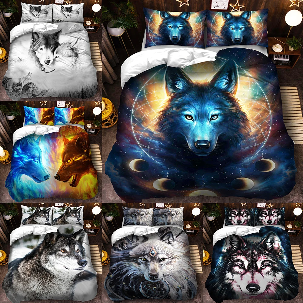 

Boy Wolf Comforter Set Man Duvet Cover 3D Cool Printing Bedding Set Pillowcase Single Double Queen King Size 3pc Bed Cover Set