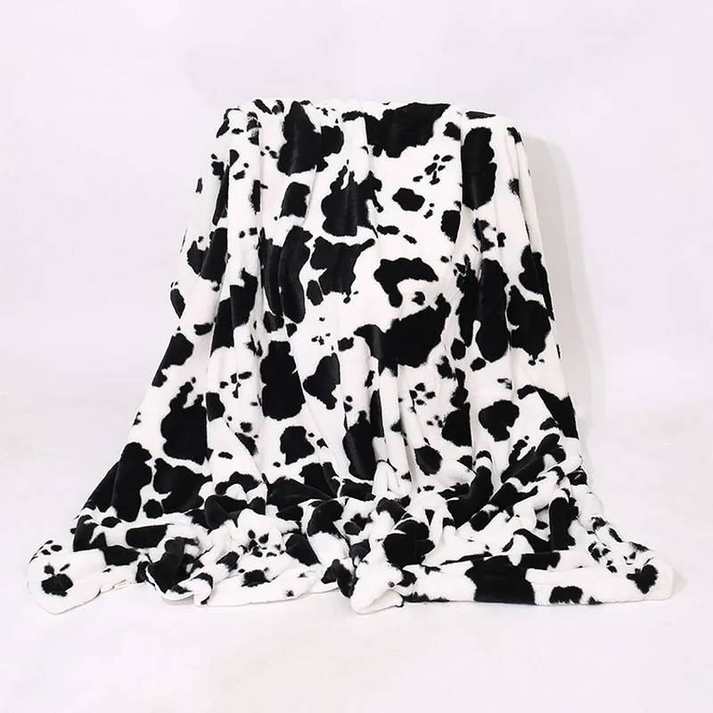 Cow Print Throw Blanket Double Layer Shaggy Fuzzy Fur Thick Super Soft Warm Blankets for Bed Sofa Cover Home Decoration