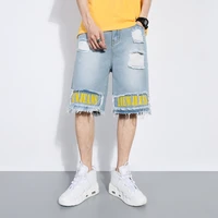 summer new mens short destroyed jeans casual slim fit button knee length frayed denim pants male trousers jogger ripped pants