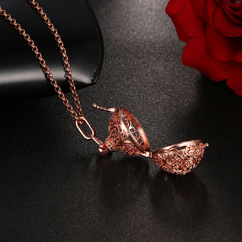 Роза Цветок Ангел шар гармония звонящий колье с кулоном в виде клетки