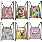 Модный женский рюкзак на шнурке с мультипликационным 3D рисунком собаки мопса для путешествий женский рюкзак сумки на шнурке