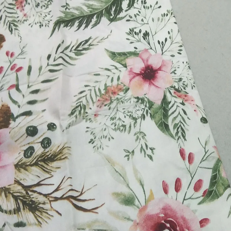 Довольно коричневый зеленый лист розовый цветочный принт 100% хлопок ткань 50x160 см