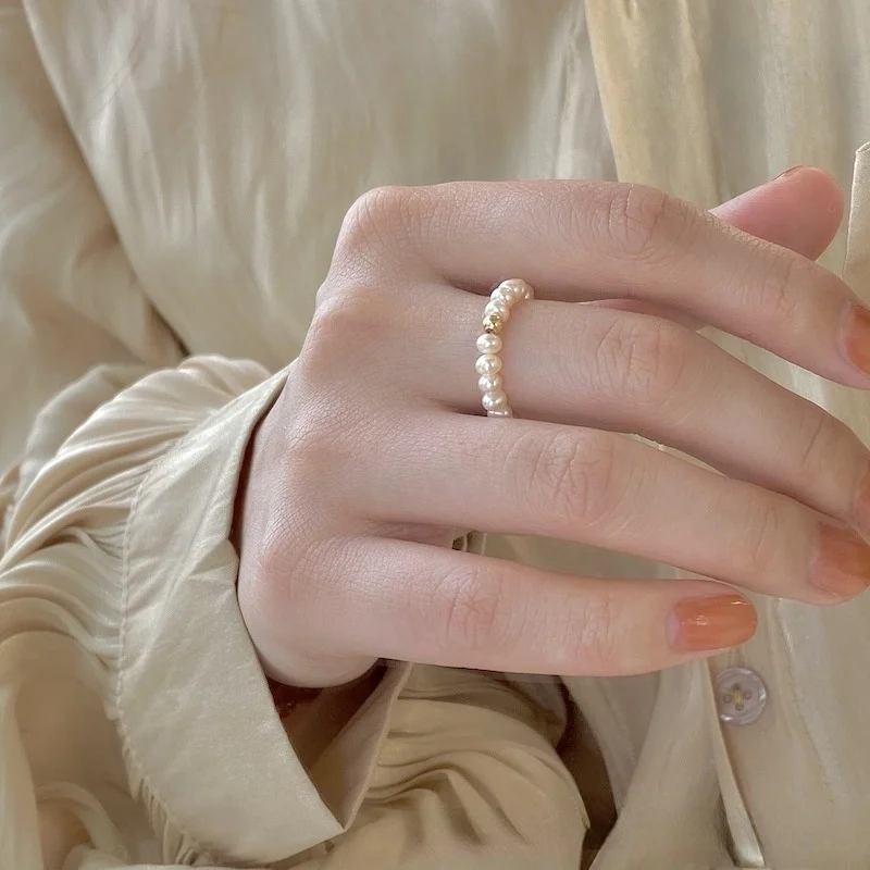 

Sweet Jewelry Natural Freshwater Pearls Rings Hot Sale Elegant Temperament One Layer Women Rings For Party Wedding Gifts