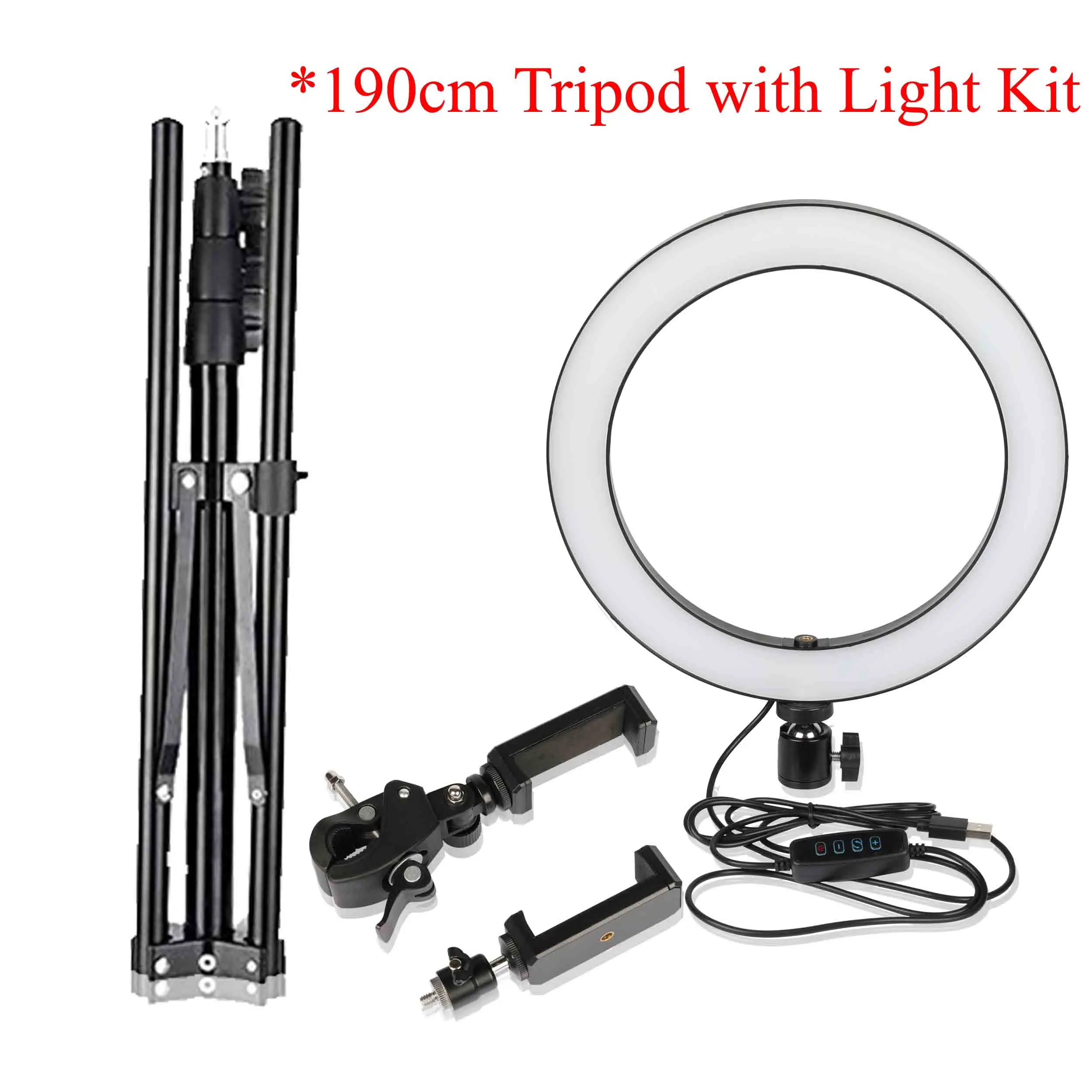 190CM and light Kit Фотосъемка селфи-Палка с кольцевой светильник 55/110/160/190 см штатив светодиодный макияж кольцевая лампа USB plug прямая трансляция Youtube видео кольцевой светильник - Цвет: 190CM and light Kit
