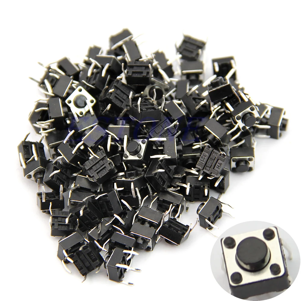 

E7CC 100pcs 6x6x5mm 4pin Tactile Push Button Switch Momentary Tact DIP Through-Hole