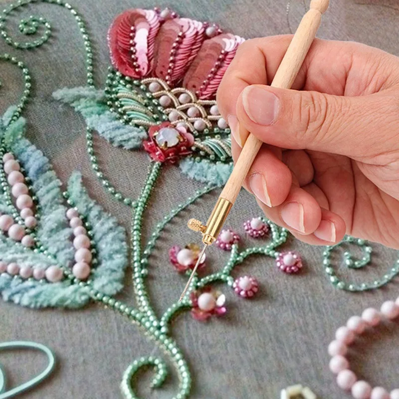 1pc Crochet Hook With 3 Needles Embroidery Tools Glitter Sequins Bead Needle Hooks Beading Tool Kit | Дом и сад