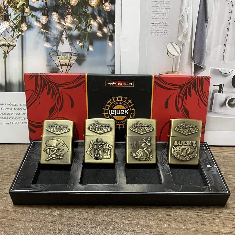 Набор керосиновых зажигалок мужские гаджеты в стиле ретро с искусственной кожей