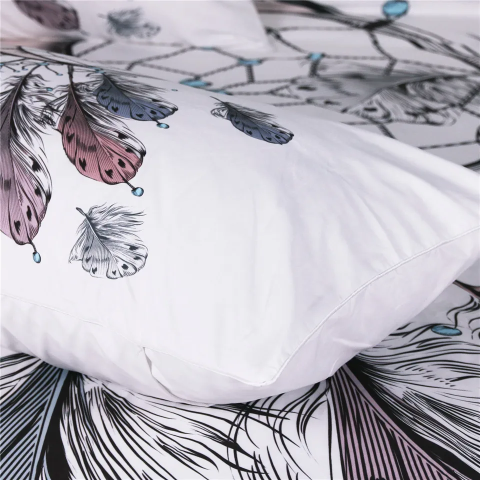 Постельное белье Outlet Moon Dreamcatcher, комплект постельного белья, Королевский размер, перья, пододеяльник, белый комплект постельного белья, красивое постельное белье, 3 шт