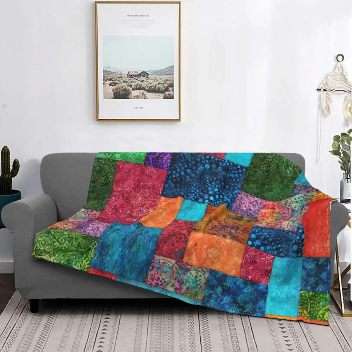 

Batik-Manta acolchada de franela suave y cálida para sofá, colcha de terciopelo, estilo bohemio Hippie, geométrico, felpa