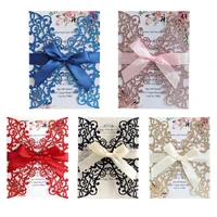 50pcs glitter wedding invitation with butterfly knot ribbon cardboard wedding ceremony for business birthday party supplies