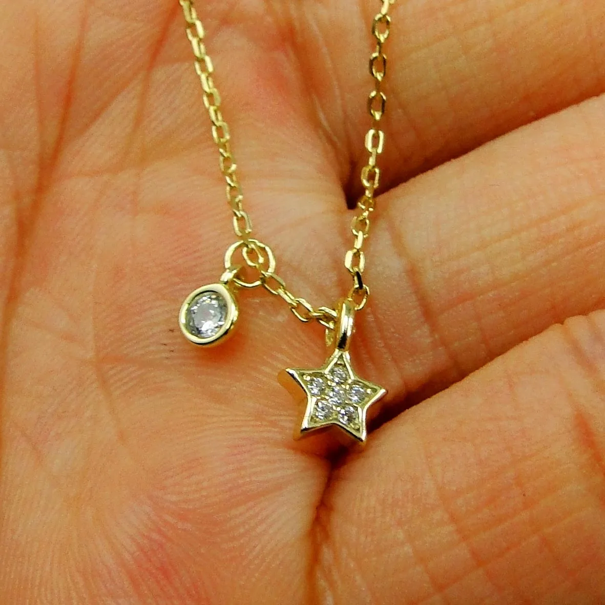 

Beautiful Dainty Necklace Yellow Gold in 925 Sterling Silver Star With CZ Womens Pendant Necklace For Gift