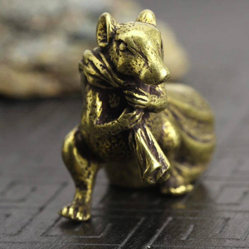 

Vintage Desk ornament Decoration Copper Mouse Money Bag Rat Miniatures