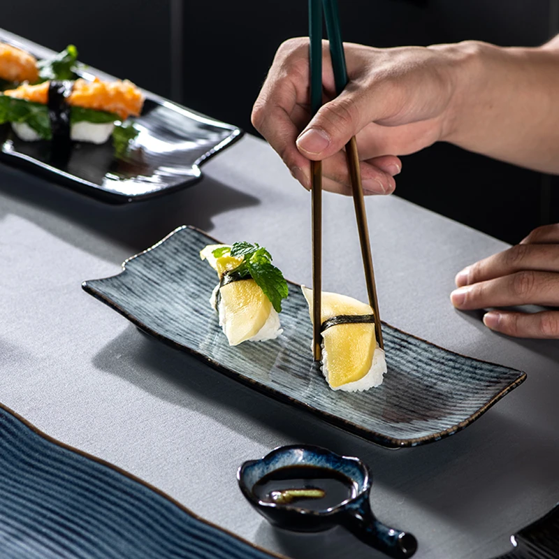 

Тарелка для японских суши прямоугольная керамическая тарелка сашими плоская креативная посуда необычная длинная Коммерческая тарелка из японского материала