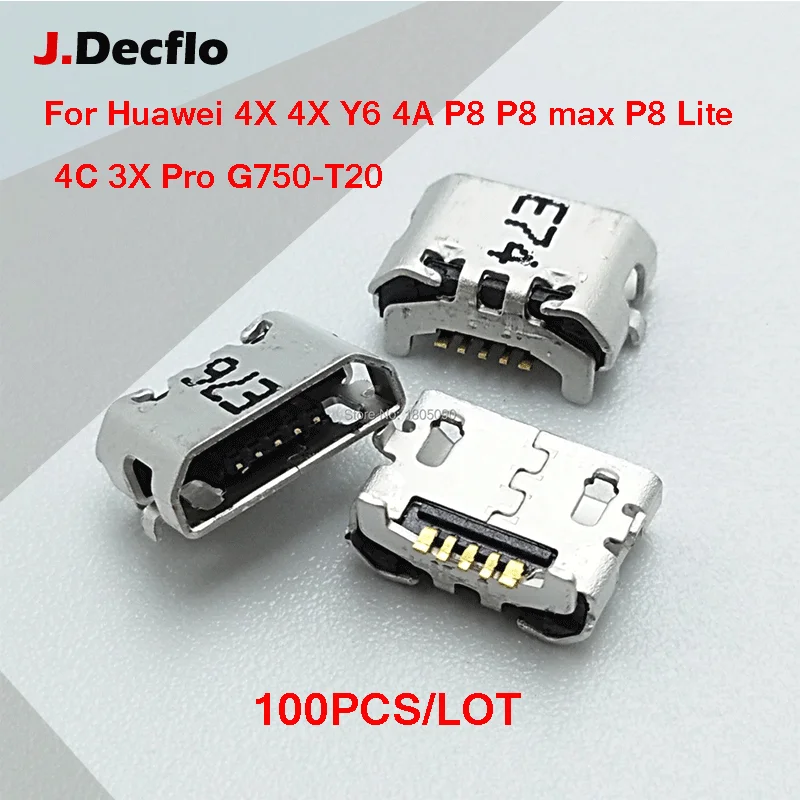 

100pcs Micro USB Charging Port Dock Connector Socket For Huawei Ascend 4X 4X Y6 4A P8 C8817 P8 max P8 Lite 4C 3X Pro G750-T20