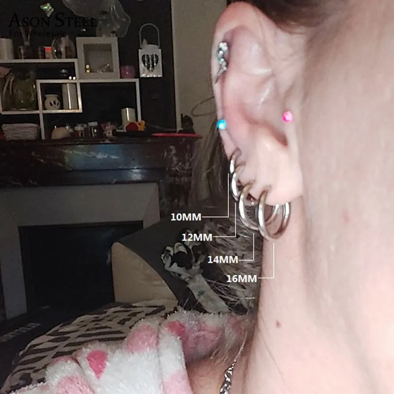 

ASONSTEEL Gold/Silver Color Round Hoop Earrings Size 8mm to 20mm Stainless Steel Anti-Allergy Small Thick Dangler Party Gift