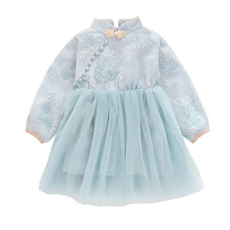 Платье Сезон осень в китайском стиле Детское платье с длинными рукавами для